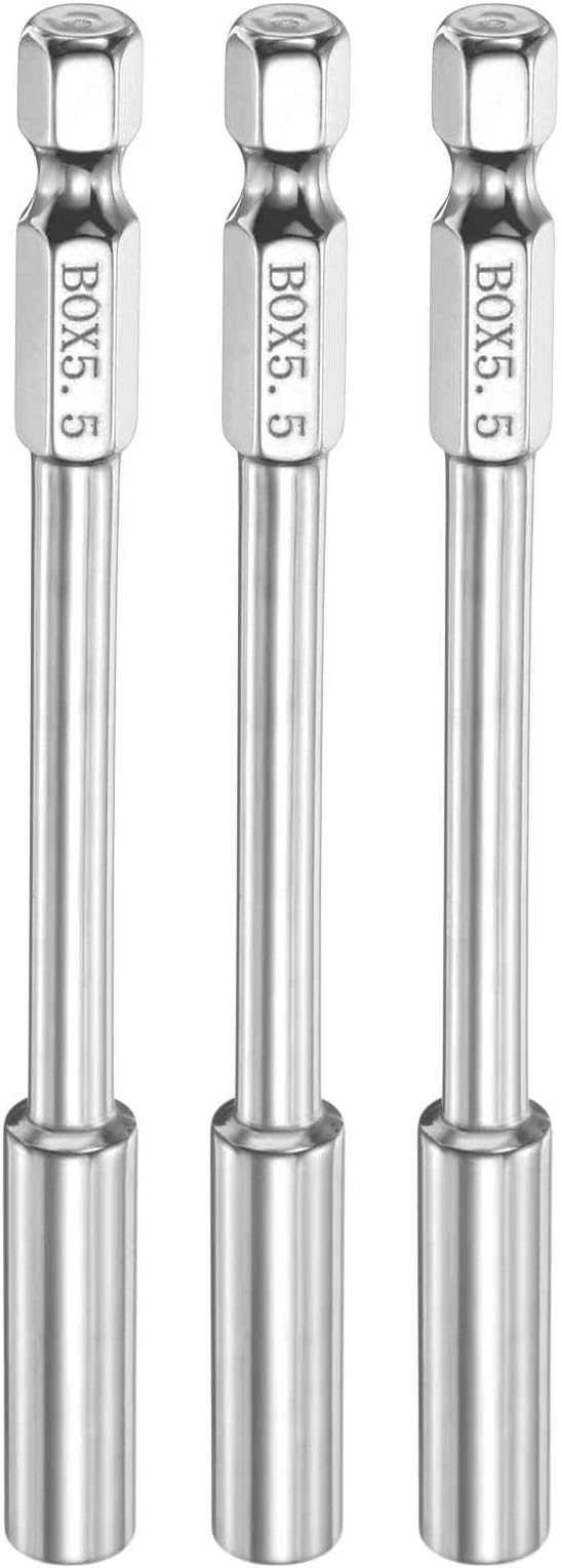 HARFINGTON 3pcs Nut Driver Drill Bit 5.5mm Metric Socket 1/4" Hex Shank 3.94" (100mm) Long 6-Point Socket Quick Change CR-V Steel Bolt Setters for Power Drill Driver