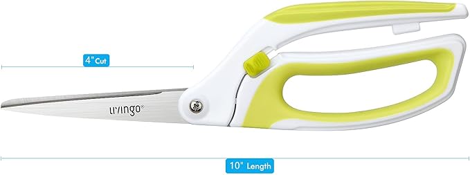 LIVINGO 10" Spring Action Fabric Scissors, Professional Sewing Scissors for Tailor Dressmaker, Spring Loaded Heavy Duty Fabric Shears for Crafting with Comfort Handle, All purpose(Green/White)