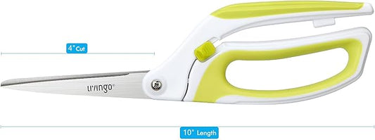 LIVINGO 10" Spring Action Fabric Scissors, Professional Sewing Scissors for Tailor Dressmaker, Spring Loaded Heavy Duty Fabric Shears for Crafting with Comfort Handle, All purpose(Green/White)