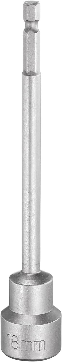 HARFINGTON Nut Driver Drill Bit 18mm Metric Socket 1/4" Hex Shank 5.91" (150mm) Long Magnetic 6-Point Sockets Quick Change CR-V Steel Bolt Setters for Power Drill Drivers