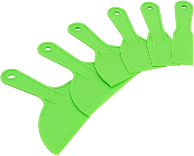 24 PCS Putty Knife Set, 6 Sizes Plastic Putty Knife Scraper, Flexible Plastic Paint Scraper Tool for Spackling, Wallpaper Scraper Tool, Green