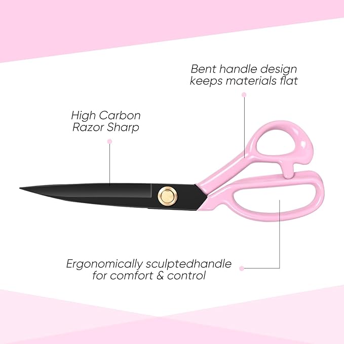 Professional Tailor Scissors Heavy Duty - Multi-Purpose Sewing Fabric Scissors for Leather Cutting Industrial Sharp Shears Home Office Arts, and Crafts (9 Inch) Pink