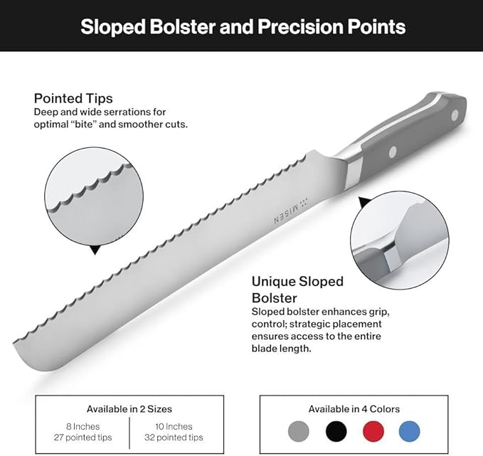 Misen Serrated Bread Knife - High-Carbon Japanese AUS8 Steel - Perfect for Soft Foods, Bread, Pastries, and Fruits - Verstatile Slicer, Razor-Sharp Edge, Durable Blade, Ergonomic Handle - 8", Blue