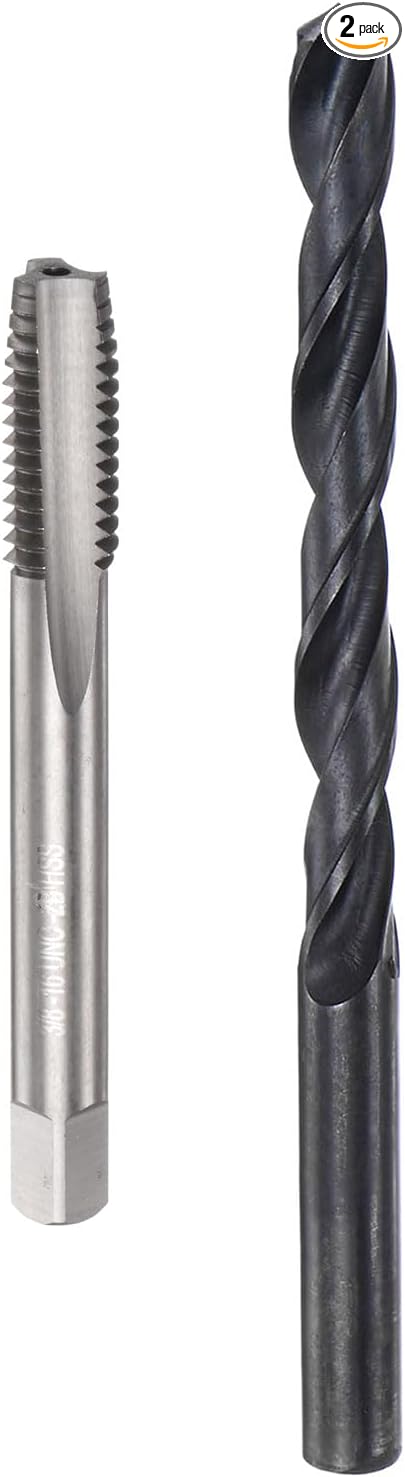 uxcell Tap and Drill Bit Set, 3/8-16 UNC Thread Tap & 5/16" Black Oxide Twist Drill Bit, Straight Flute Tap Tapping Threading Repair Tool Kit