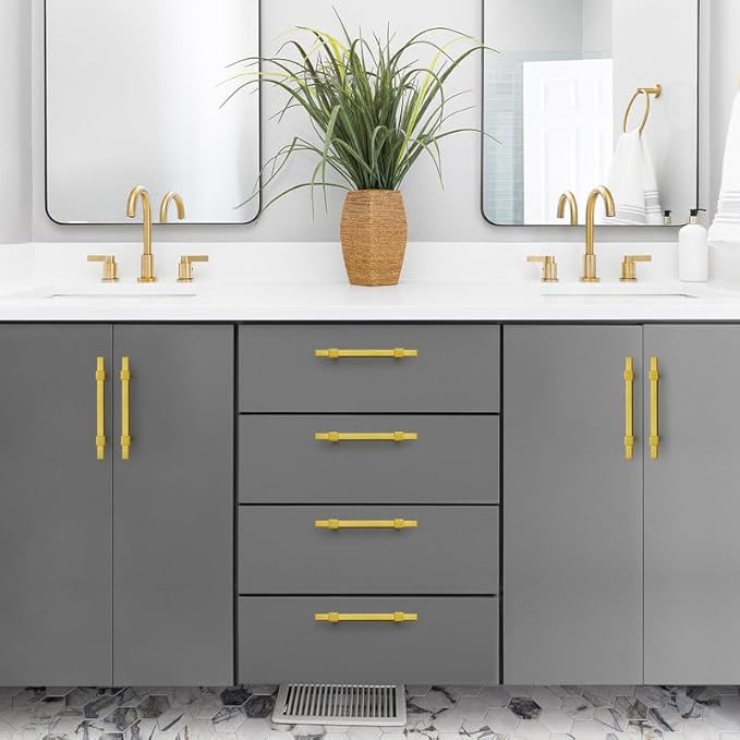 1 Pack Gold Cabinet Handles - 3-3/4" Hole Center Cabinet Pulls Drawer Pulls Cabinet Hardware Kitchen Handles for Cabinets