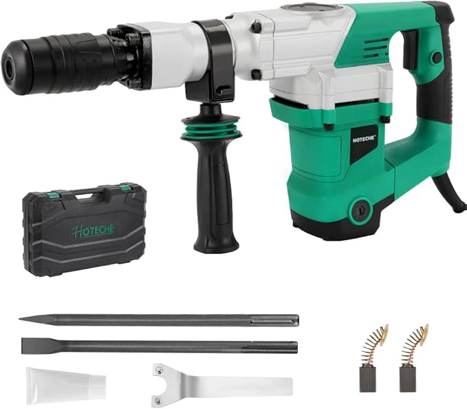 Hoteche Electric Demolition Jack Hammer 1500W Heavy-Duty SDS-MAX Concrete Breaker with Flat & Point Chisel
