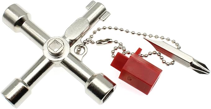 4 Way Cross Water Meter Key Zinc Alloy Multifunction Key, Universal Control Cabinet Key Torque Wrenches Cross Key With 1 Chain.