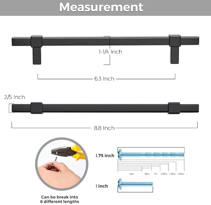 15 Pack Black Cabinet Handles - 6-1/4" Hole Center Cabinet Pulls Matte Black Drawer Pulls Closet Hardware Kitchen Handles