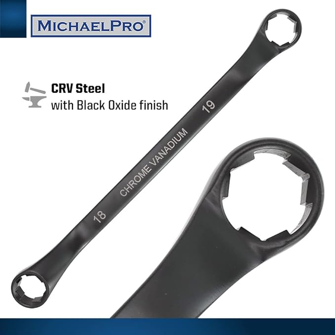MichaelPro 7-Piece Bolt Extractor Wrench Set, 45째 Offset Wrenches Metric 6-19mm, 6-Point Box End Nut for Rounded, Stripped and Thin Bolts Removal, CR-V Steel, Storage Tray is Included - MP001217