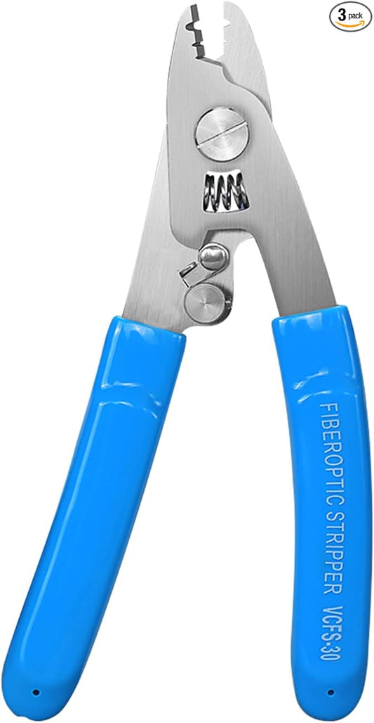 FYBOPTWU - 3 pcs 3 Hole Fiber Stripper Stainless Steel CFS-3 Fiber Optic Stripper 3 Port Hole Fiber Optic Stripping Tool with 6" handle, Blue