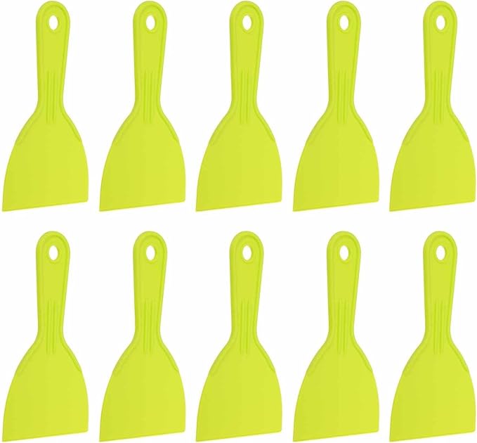 HARFINGTON 10pcs Putty Knife Scraper 4" Width Flexible Plastic Putty Knife Paint Scraper Tool for Taping Drywall Spreading Painting Wall Scratching Yellow