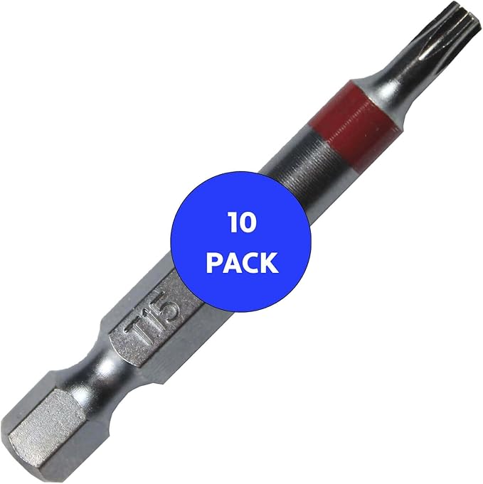 T15 x 2" Color-Coded Torx/Star Driver Bit with Quick-Change Shank - Precision Fit for T-15 Screws and Fasteners, 10-Pack