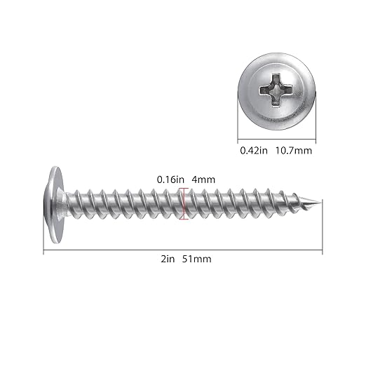 (100 pcs)#8횞2" Phillips Truss Head Wood Screws Stainless Steel 410 Quick Metal Self Tapping