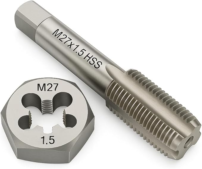 M27x1.5 Metric Tap and Die Set Right Hand HSS Tap & GCr15 Hex Die for Metal Thread Repair