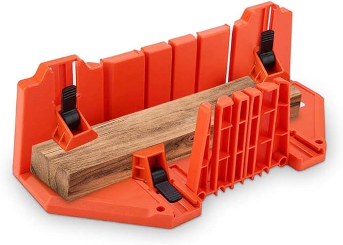 Miter Box, Woodworking Clamping Mitre Saw Box Precision Hand Mitre Box with 22.5째 45째 90 째 0째 4 Angle Slot Types and Double Sided Teeth for Accurate Cutting, 14 x 4.3 x 5.9inch