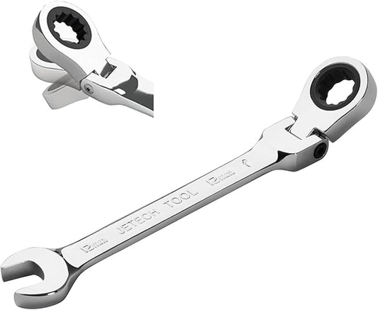 Jetech 12mm Ratchet Wrench Flex Head: Box End Wrench 12Pt| Metric Ratcheting Combination Chrome Vanadium,Forged, Extra Durability