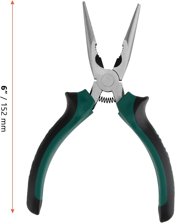 SINJEUN 15 Pack 6 Inch Needle Nose Pliers, Long Needle Nose Pliers with Wire Cutter, Insulated Handle Side Cutting Long Nose Pliers for Cutting and Bending Wire