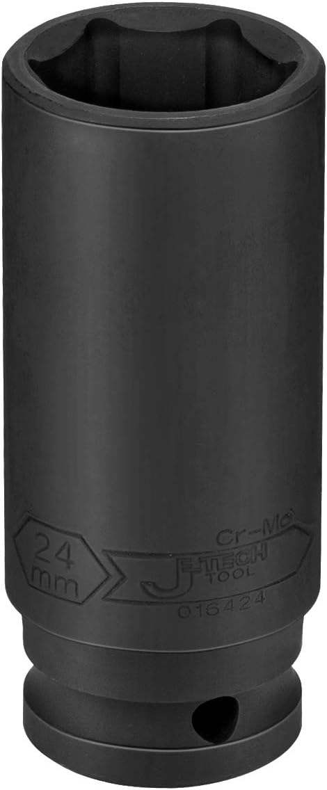 Jetech 1/2" Drive 24mm Deep Impact Socket, with Anti-Rounding 6 Point Design for Automotive Maintaince, Heat-Treated CRV Steel