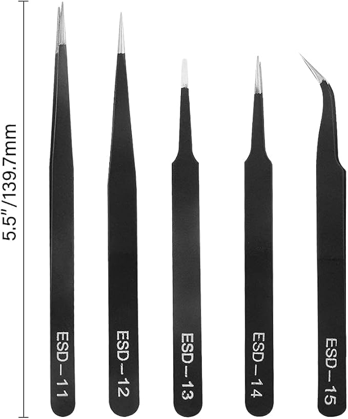 10PCS Precision Tweezers Set Anti-Static Industrial Tweezers Set Stainless Steel Tweezers Kit for Electronics Lab Jewelry and Craft Making（Black）