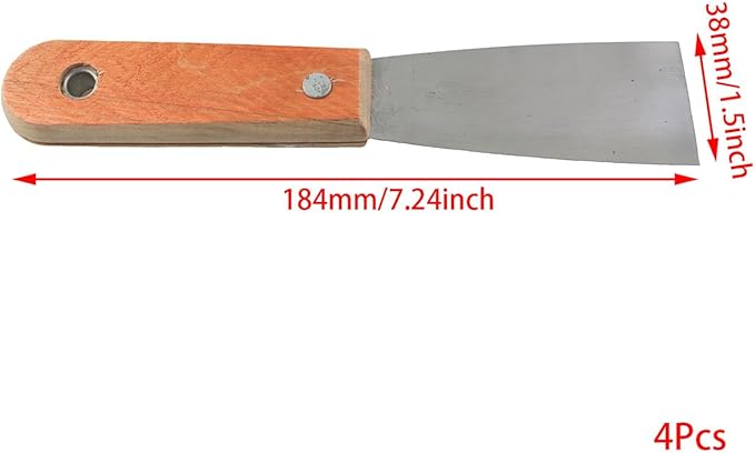 4PCS 1.5 Inch Wooden Handled Double Ended 3CR13 Stainless Steel Putty Knife Suitable for Paint Scraping Removing Vinyl Repairing Dents/Cracks