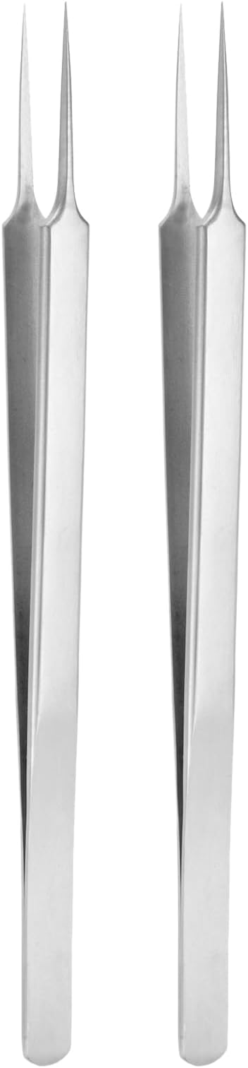 HARFINGTON 2pcs Stainless Steel Precision Tweezers 6.3 Inch Long Handle Pointed Tip Tweezers Multi Purpose for Craft Industrial Work Laboratory Use, Silver