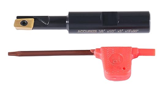 Accusize Industrial Tools 3/8'' 90 Deg Square Shoulder Indexable End Mill with 3'' Overall Length, APKT11T3 Carbide Inserts, 1 Flute, 0056-0912