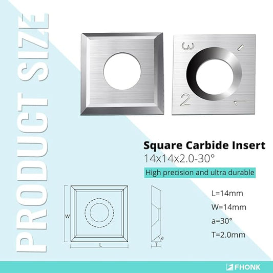 14mm Square Straight Carbide Cutters, for Woodturning Replacement Cutter Knives, Fits Spiral, Helical Planer Cutter, Wood Lathe Turning Tool, 10-Piece (14x14x2.0-30째)