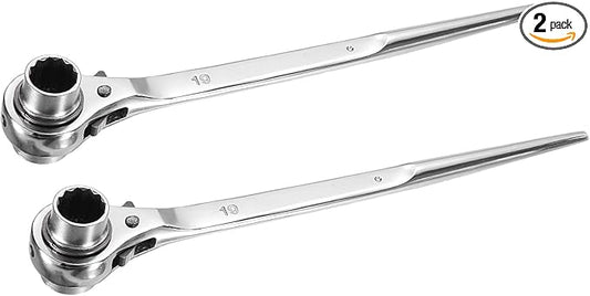 uxcell 19 x 21mm 12-Point Scaffold Podger Ratchet Spanner Ratcheting Socket Wrench Tool (Silver Tone) 2pcs