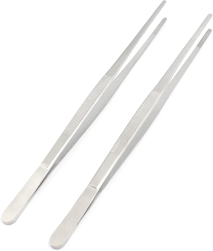 12-INCH STAINLESS STEEL TWEEZERS - TWO PACK A+ QUALITY