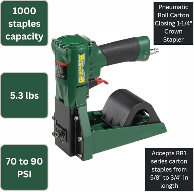 Klinch-Pak KP-RR1 Pneumatic Roll Carton Closing 1-1/4" Crown Stapler for RR1 Series Staples, 5/8-Inch or 3/4-Inch Leg Staples SIM to H-1031, Ideal for Folding Boxes, Complete Overlap and More