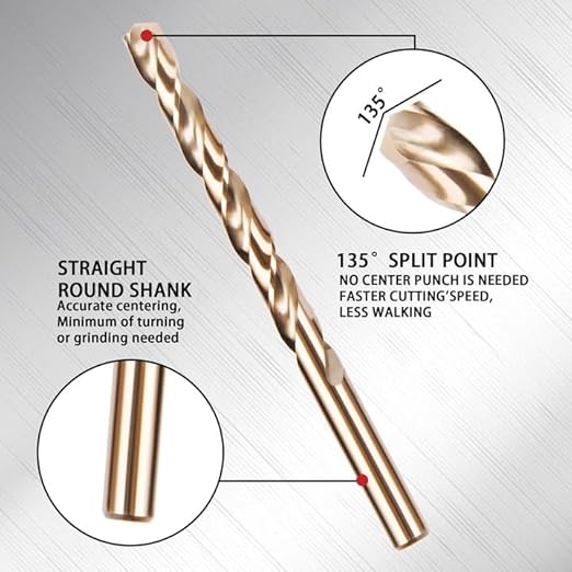 3/16 Inch Cobalt Drill Bits, 13 Pack of M35 HSS, 135 Degree Tip, Jobber Length Twist Drill Bit Set for Hard Metal, Stainless Steel, Cast Iron, Wood and Plastic, with Storage Case