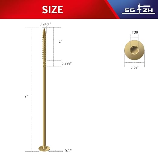#14 x 7 Inch Outdoor Structural Wood Deck Screws (14Pcs/1lb), Carbon Steel, Tan, Flat Head, Rust Resistant Epoxy Coated, T30 Star Bit