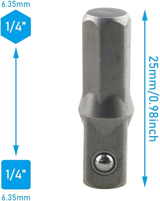 10PCS Power Tools Replacement Parts Impact Socket Adapter Converter Replacement Part 1/4'' Hex Shank To 1/4''