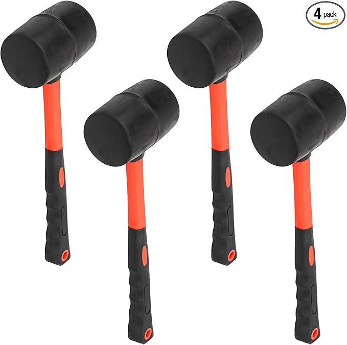 4 PCS Rubber Mallet Hammer, 16 oz Durable Rubber Hammer for Flooring Installation, Camping, Woodwork, and Tent Stakes