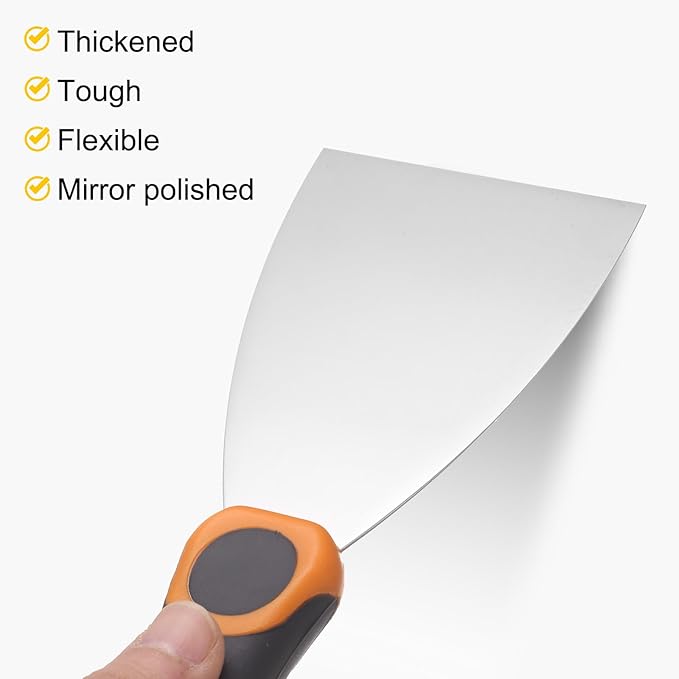uxcell Putty Knife 6" Stainless Steel Paint Scraper Flexible Drywall Repair Mud Knife for Removing Cement Wallpaper Mud Adhesive Taping with Metal Hammer End