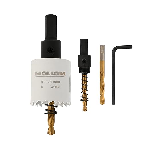 Mollom (35mm | 1-3/8") HSS M42 with 8% Cobalt BI-Metal Hole Saw with 2 Pilot Drill Bits & Arbor Smooth Cutting for PVC,Drywall,Wood,Plastic,Gypsum Board,Rubber