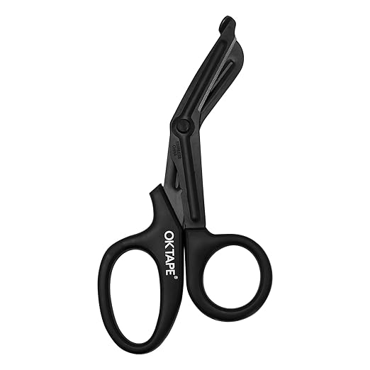 OK TAPE Shears - Bandage Scissors竊똌edical Scissors, EMT Trauma Shears, Non-Stick Scissors, First Aid Outdoor Stainless Steel Teflon, Black Handle and Black Coated Blades, 1 Packs