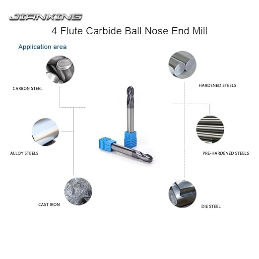 1/2" Extra Long Carbide Ball Nose End Mill for Alloy Steels/Hardened Steels, 4" Overall Length End Mill Bits, 4 Flute HRC 55 Deg AlTiN Coating, CNC Router Bits (1 Pieces)