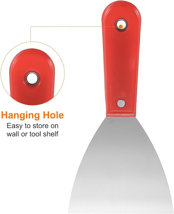 HARFINGTON Putty Knife 4" Width Carbon Steel Blade Metal Putty Scraper, Flexible Plaster Spatula for Drywall Repair and Spackling, Red