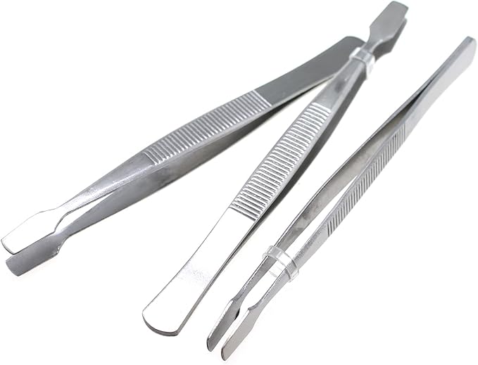 Maxmoral 3PCS 10.5cm Silver Stainless Steel Stamp Pliers Sanding Tweezer Eyebrow Clip Flat Wide Tip Precision Philatelic Tweezer for Stamp Documents Photo Processing