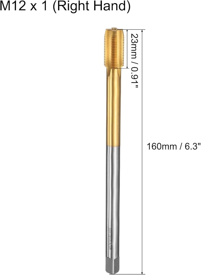 uxcell Metric Thread Tap M12 x 1 H2 160mm Straight Flute Screw Thread Milling Machine Taps Threading Tapping Repair Tool