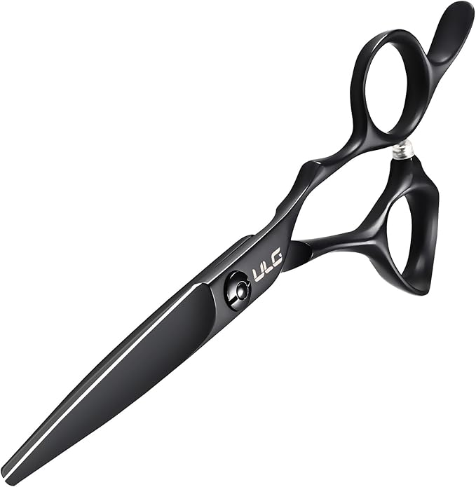 ULG Professional Hair Cutting Scissors 6.5 Inch ??Japanese Stainless Steel Barber Shears for Salon & Home Haircut, Ergonomic Offset Handles with Silencer, Hand-Honed Sharp Blades, Matte Black