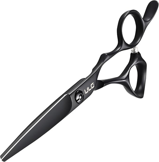 ULG Professional Hair Cutting Scissors 6.5 Inch ??Japanese Stainless Steel Barber Shears for Salon & Home Haircut, Ergonomic Offset Handles with Silencer, Hand-Honed Sharp Blades, Matte Black