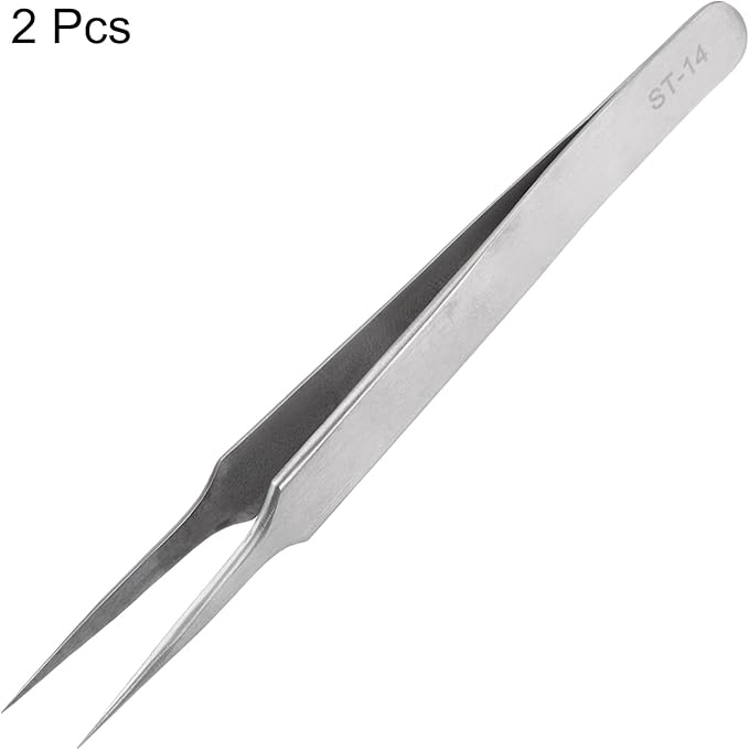 HARFINGTON 2pcs ST-14 Precision Tweezers 121mm Pointed Anti-corrosion Stainless Steel Craft Professional Tweezer for Replace Precision Parts Technology Industrial Electronics