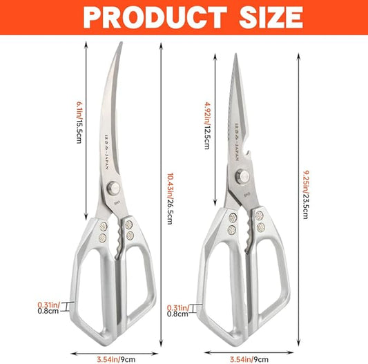 Kitchen Scissors Set Stainless Steel Kitchen Shear Heavy Duty Sharp Poultry Shears Japanese Scissors for Food, Chicken Bones, and Turkey, Dishwasher Safe