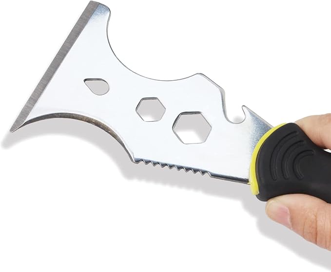 Multi-Painter's Stainless Steel Tool Spealloy Paint Scraper, Taping knife,3 in. Putty knife 15-in-1 Paint Scraper Hammer Head Soft Grip Handle Fixed Multi-Tool for Wood, Wallpaper Grout