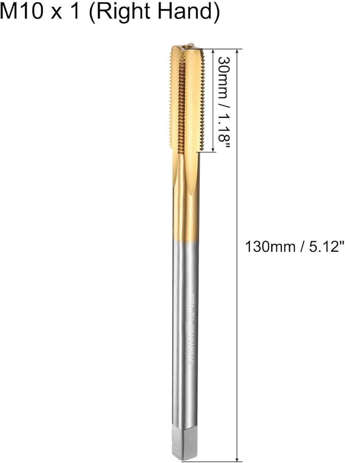 uxcell Metric Thread Tap M10 x 1 H2 130mm Straight Flute Screw Thread Milling Machine Taps Threading Tapping Repair Tool