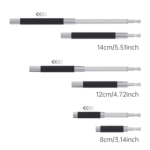 ChgImposs 4PCS Magnetic Drill Bit Extension Set ??300mm (12") Fixed + 80/120/140mm(3.15"/4.72"/5.51") Adjustable Magnetic Screwdriver Bit Holders, 1/4" Hex Quick Release Adapter