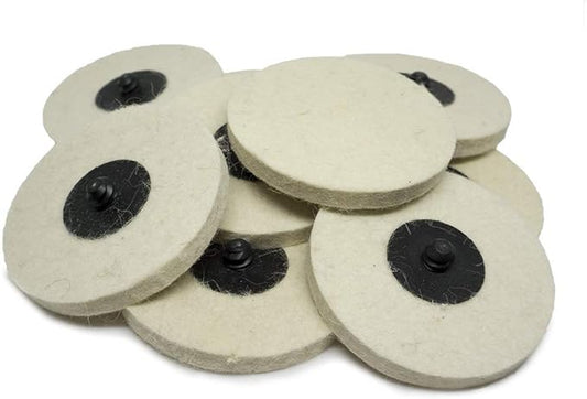 Benchmark Abrasives 3" Polishing & Buffing Felt Quick Change Wool Sanding Discs with a Male R-Type Backing Surface Finish Buffing Polish Burr Rust Paint Removal Use with Die Grinder (10 Pack)