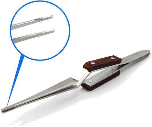 MMOBIEL Industrial Precision Fiber Grip Soldering Tweezer Cross Locking Straight Pointed Tip Stainless Steel for Electronics Repair, Jewelry, Computer, Laboratory Work etc.